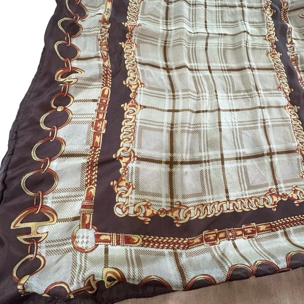 Equestrian Chain Motif 100% Silk Long 58”L x 25.5”W Gold Cowgirl Western Scarf - Picture 11 of 11